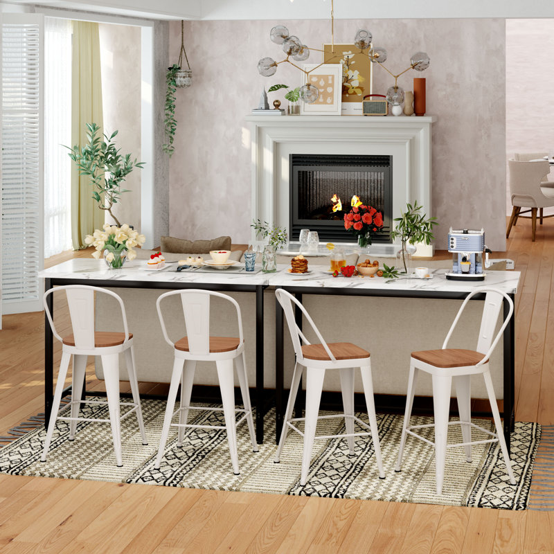 High Back Metal Counter And Bar Stools, Bar Stool (30" Seat Height), Cream