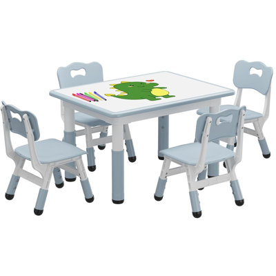 Ensemble de table et de chaises pour enfants, ensemble de table pour tout-petits à hauteur réglable et 4 chaises pour les enfants de 2 à 10 ans, bureau Graffiti, pieds antidérapants, table de bricolage, table d'activités pour enfants en garderie