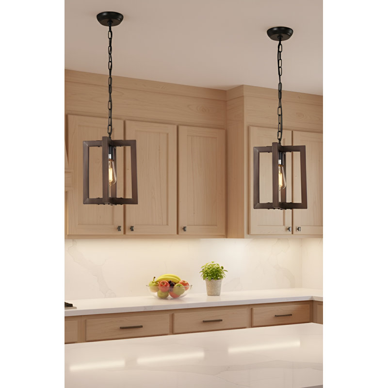 Rudolfo 1 - Light Brown Open Frame Wood Minimalist Pendant Lamp