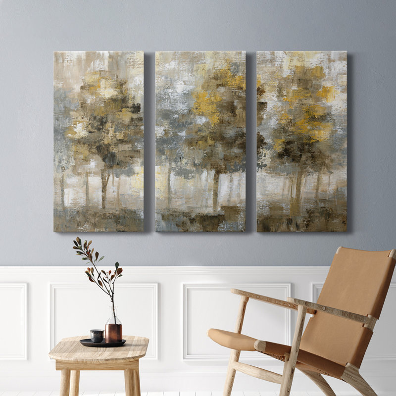 Linen Trees - Ensemble de 3 peintures sur toile tendue, H 48 po x l 96 po x P 1 po