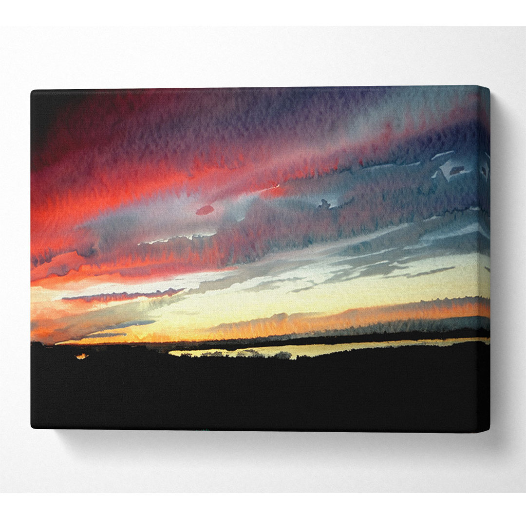 Roter Himmel bei Nacht Ocean Delight Leinwand Aquarell