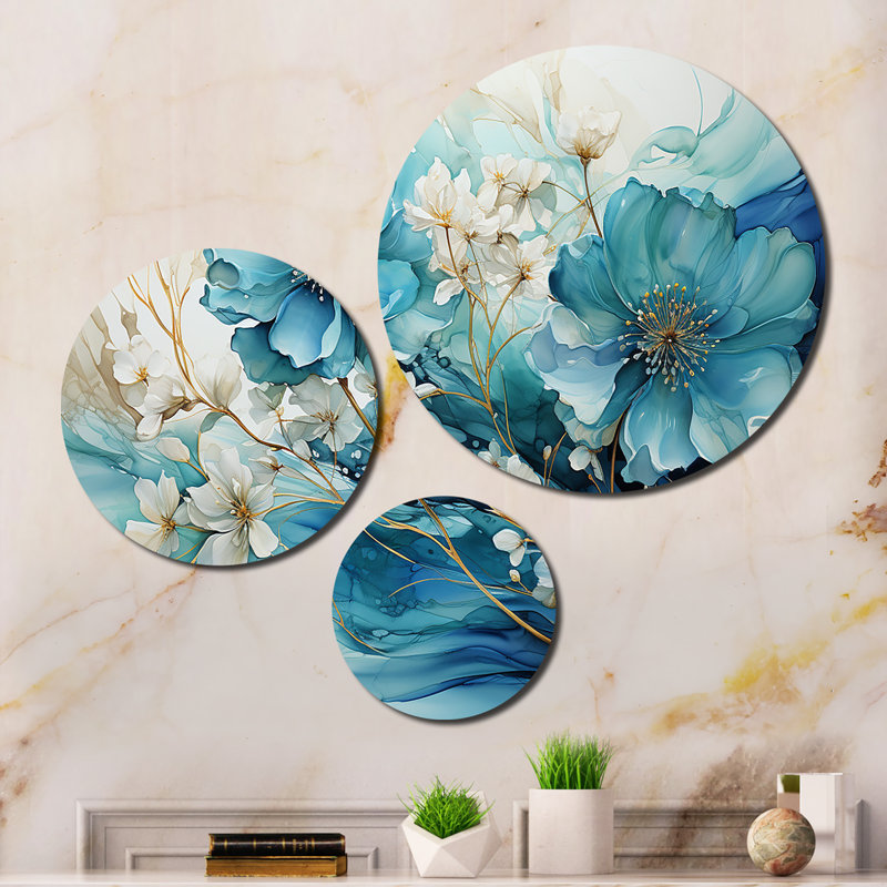 Teal Gold Abstract Fractal Mystic Mirage II Abstract Wall Decor on Metal