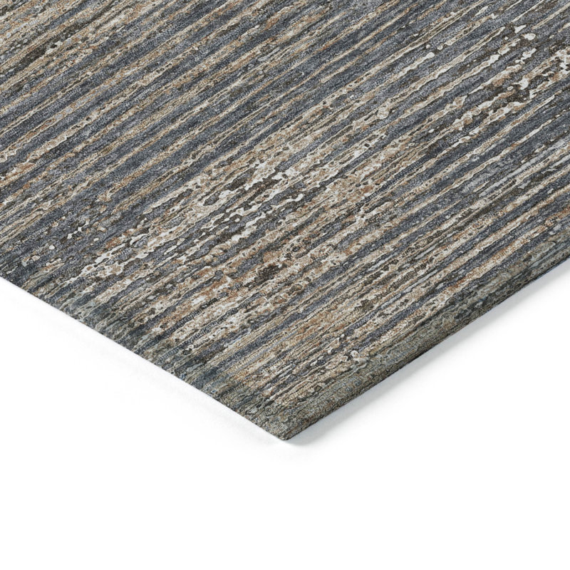 Pewter and Beige Stripe Washable Synthetic Rug 3' x 5'