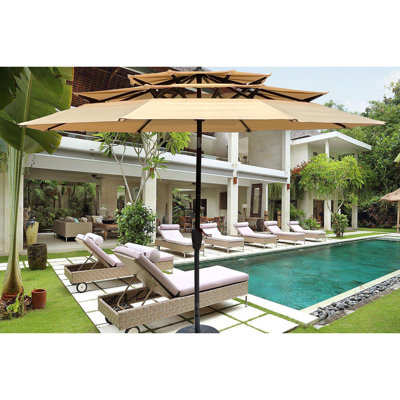 3 parasols de patio extérieurs avec manivelle, inclinaison et ventilation - auvent d'eau, poteau en acier pour terrasse, jardin, manivelle d'ombrage dans la cour arrière, terrasse de jardin