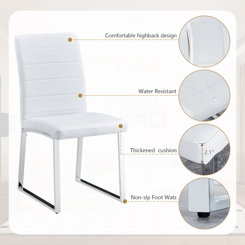 Chaises de salle à manger rembourrées Modern, Set of 2, Blanc, Argent argent