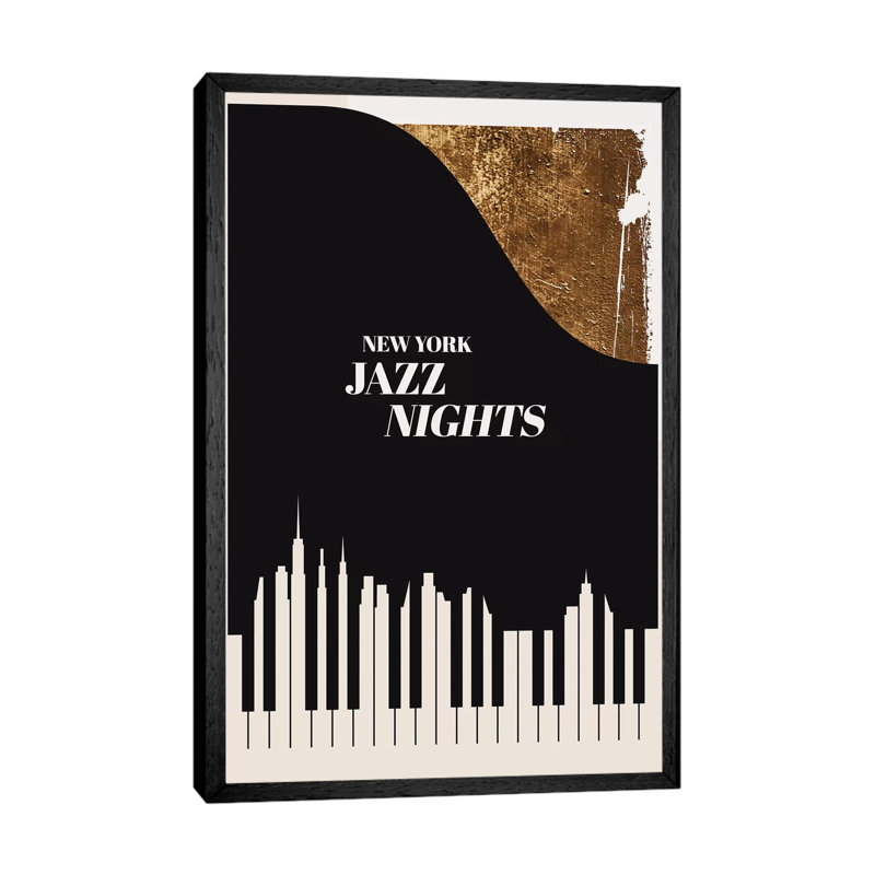 Jazz Nights by Kubistika - Print on Canvas, 101.6cm H x 66.04cm W x 3.81cm D, Black Floater Framed