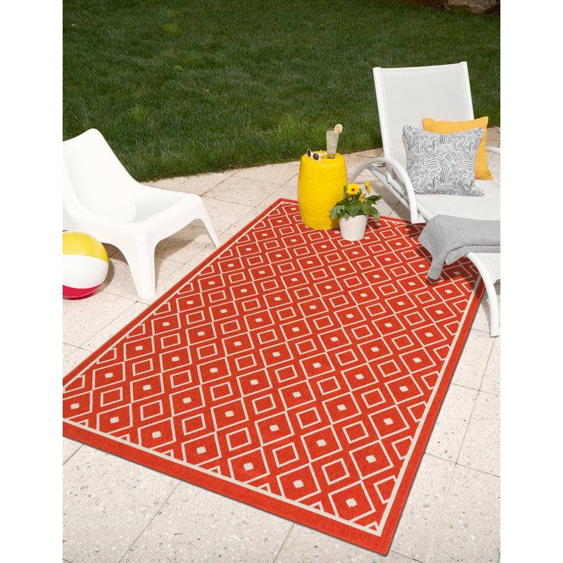 Tapis d'extérieur Preen couleur ivoire rouge, Rectangle 9 pi x 12 pi