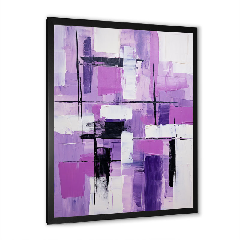 Tachisme mauve cubisme pinceau 3 - Tachisme, reproduction d'art sur toile encadrée, H 20 po x l 12 po x P 1 po