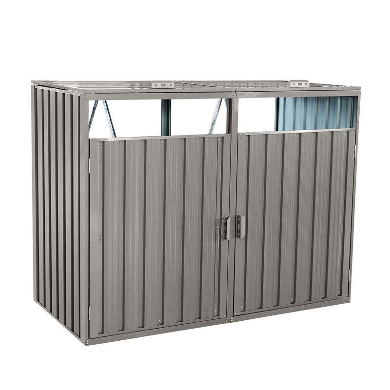 Remise en métal pour poubelle extérieure - grise pour 2 poubelles en acier galvanisé, facile à nettoyer pour les égratignures, ventilée avec des ouvertures