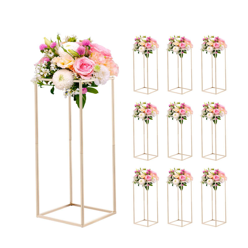 Wedding Flower Stand, 15.75-inch Column Flower Stand, Floral Stands with Acrylic Laminate, Rectangular Floral Display Rack for Wedding, Party, Birthday, Home, French Gold Stands