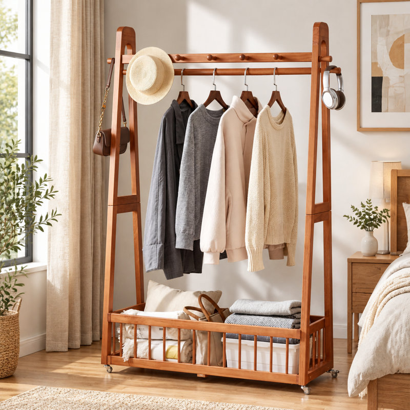 Solid Wood Freestanding Clothing Garment Rack