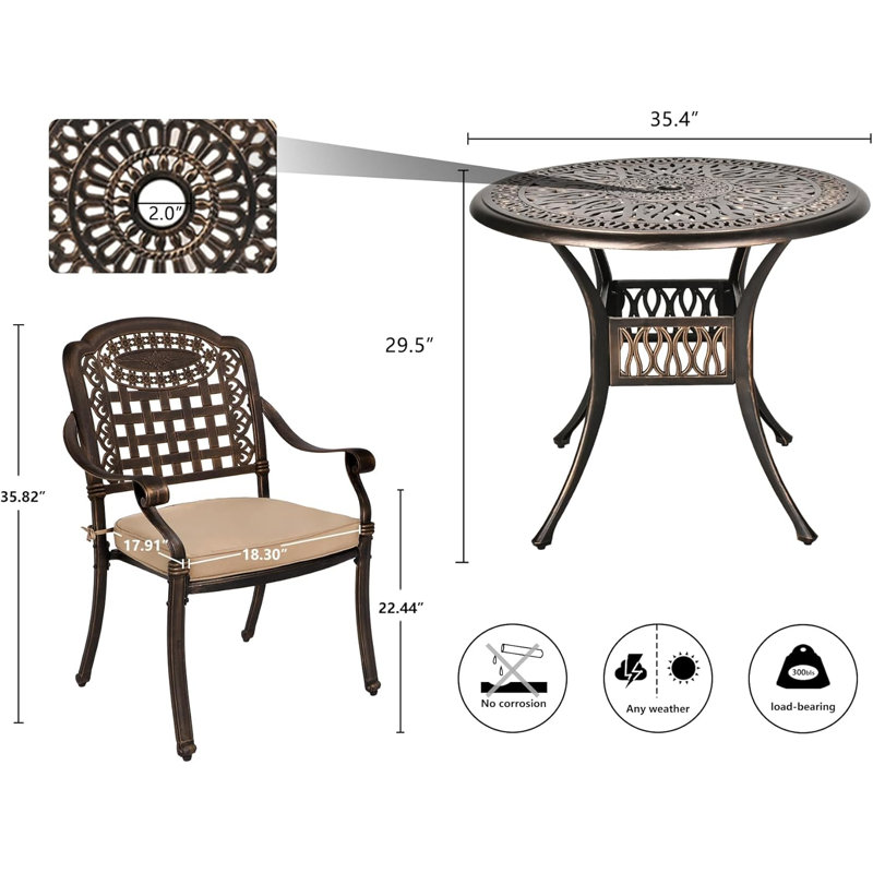 Himmelmann 2 - Person Patio Dining Set with Round Table , Cushions Included, Khaki