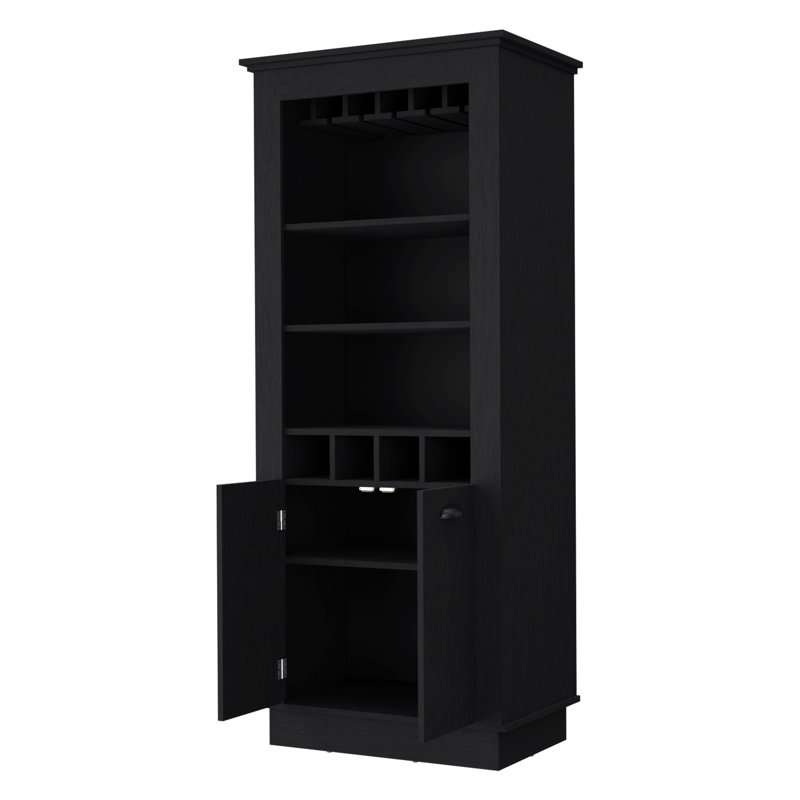 Spacious Bar Cabinet With Wine Rack And Inner Shelving Elegant For Home Entertaining Spaces, Black