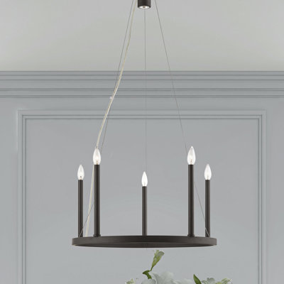 Gus 6 - Light Steel Dimmable Wagon Wheel Chandelier