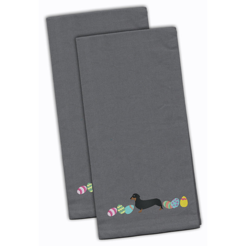 Cotton Embroidered Tea Towel Kitchen Towel, Gray, 28" H x 19" W x 0.1" D