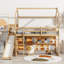 Lit mezzanine en bois avec glissade, tablettes de rangement et rampe d'escalade