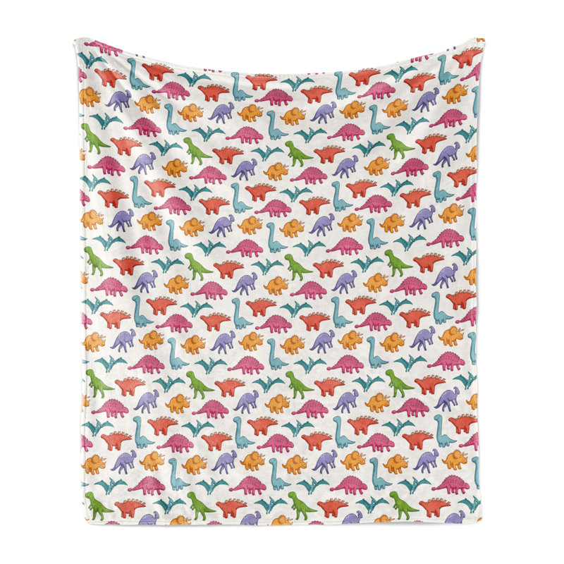 Ambesonne Dinosaur Fleece Throw Blanket Colorful Pattern  Multicolor, 60" W x 80" L