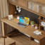 Bureau d'ordinateur en pin massif avec tablettes de rangement et tiroirs-118482602-118482597