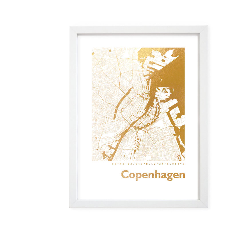 Copenhagen Map - Single Picture Frame Print, 42.5cm H x 32.5cm W x 3.5cm D