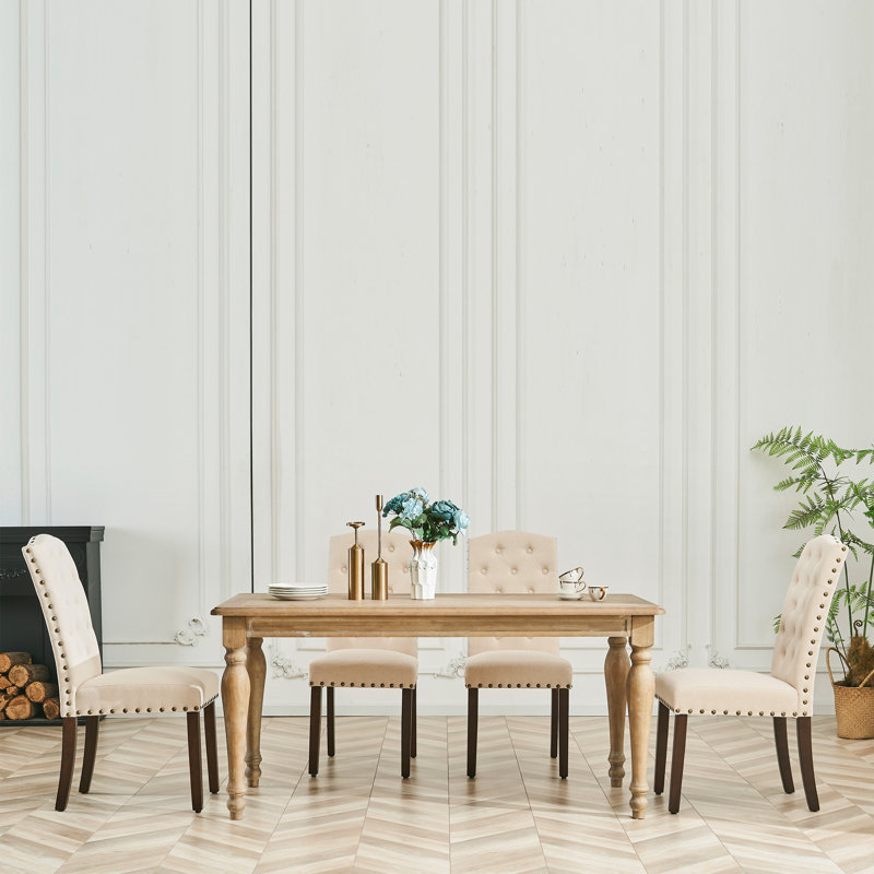 Beige Linen Tufted High Back Parsons Dining Chairs Set of 4