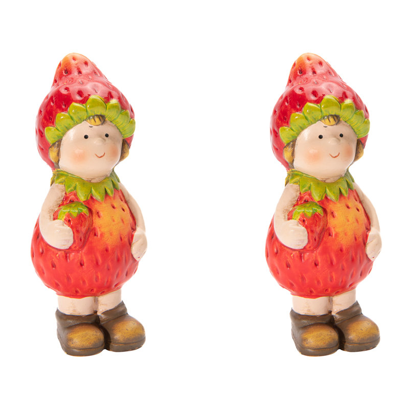 5" Terracotta Strawberry Girl Figurine - Set Of 2