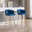 De 2 tabourets de bar, 26 pouces, bleu, avec repose-pieds et velours + pieds dorés, option polyvalente 2 pouces bleu, sophistiqué