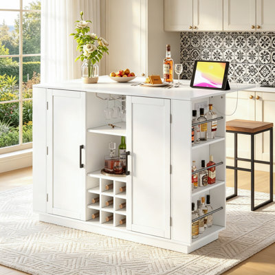 Kitchen Island Bar Cabinet With Foldable Tabletop