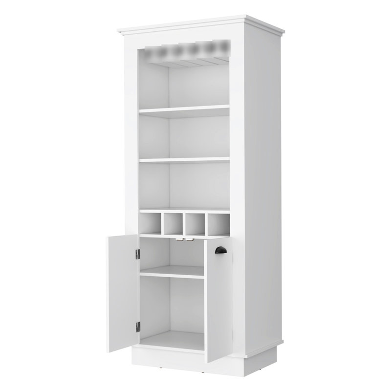 Elegant White Bar Cabinet With 4-built In Wine Rack And Display Area Storage Shelf Feature, White