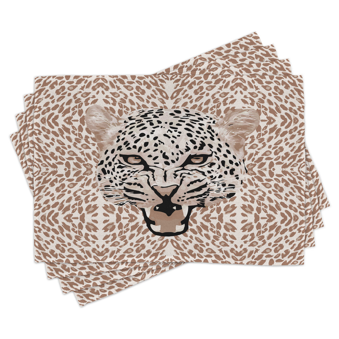 Platzdeckchen 4er-Set, Roaring Wild Leopard, Cocoa Beige Schwarz