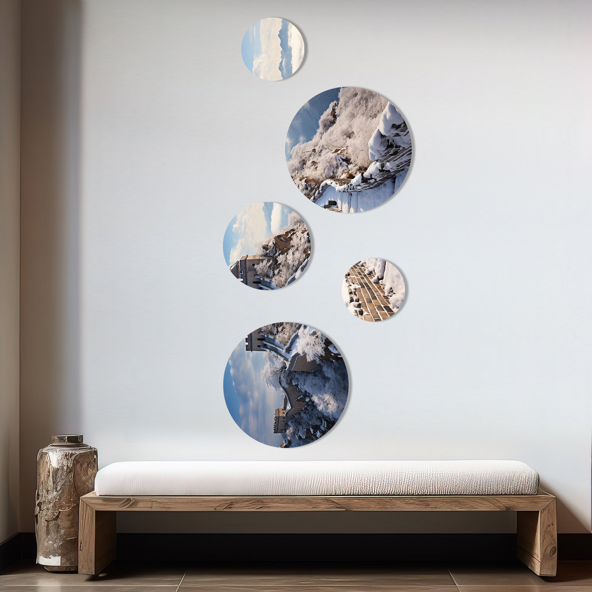 Lark Manor Great Wall Of China In Winter II - Japan Art Round Wall Art ...