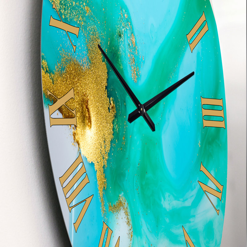 Or et vert marbré texture ondulée II - horloge murale moderne, Moyen