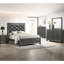 Grand lit à finition chatoyante gris foncé, revêtement, tête de lit haute, lit de style chambre à coucher moderne avec chatoiement et mystère