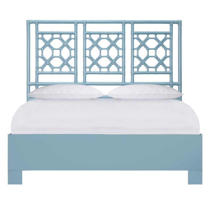 Lattice Back Platform Bed, Queen, Pool Blue