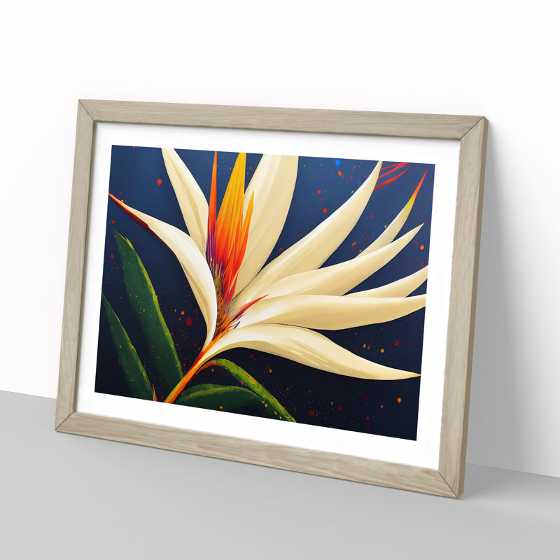 Bird Of Paradise Flower Splash - Single Picture Frame Print, 25cm H x 34cm W x 2cm D, Oak Framed