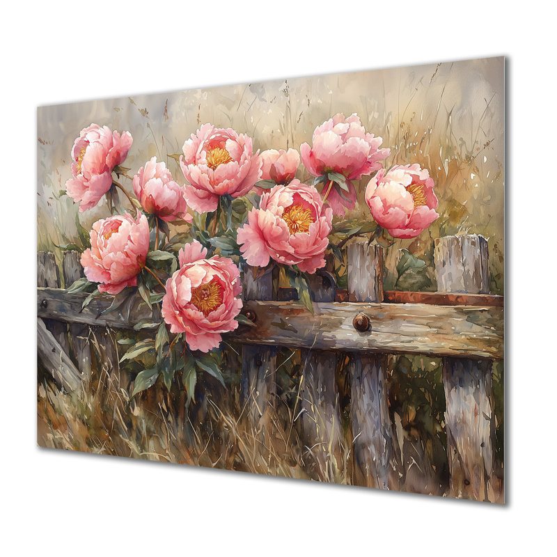 Pivoines par The Farm Gate III - pivoines, impression sur métal, H 12 po x l 20 po