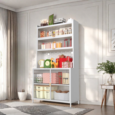 Tall Kitchen Pantry Cabinet With Flip Doors, Adjustable Shelves, Pegboard With Wire Holes And Side Hooks by Ebern Designs