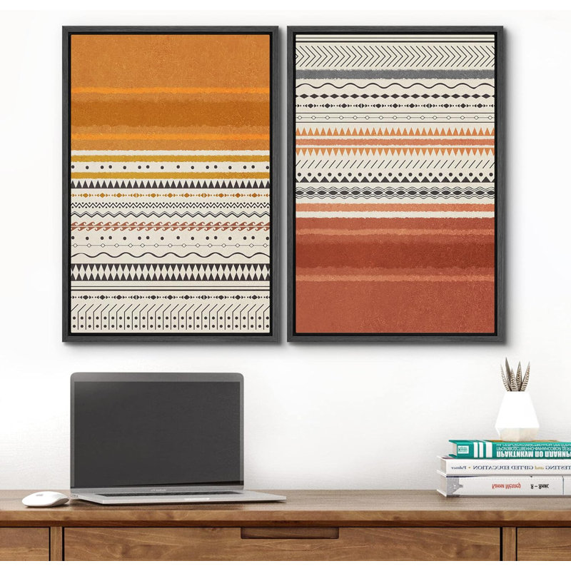 Motif géométrique géométrique du sud-ouest à motif géométrique de blocs de couleur rouille, formes abstraites, chic moderne sur toile, impression de 2 pièces
