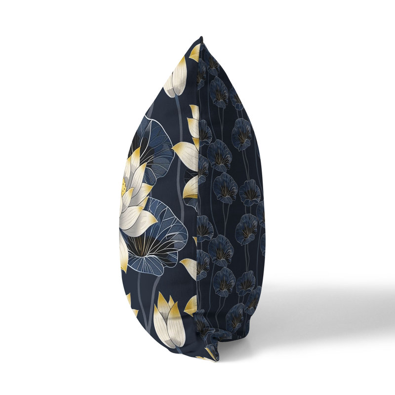 Coussin intérieur / extérieur Lotus Dreams, H 20 po x l 20 po, Bleu/jaune