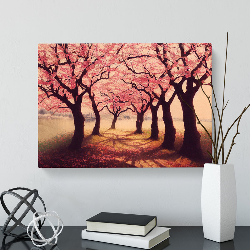 XXX-H1022-WF-7722X Serene Cherry Blossom Trees - Wrapped Canvas Print, 35cm H x 50cm W x 3cm D