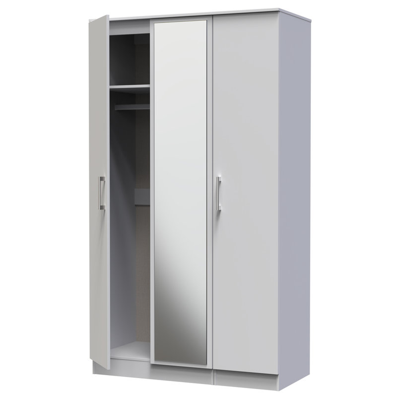 Beraud Tall Triple Mirror Wardrobe, Grey Matt