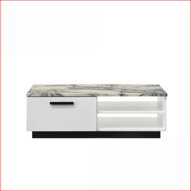 Table basse de 47 po en faux marbre blanc avec tiroir - Centre de table peu encombrant, facile à nettoyer