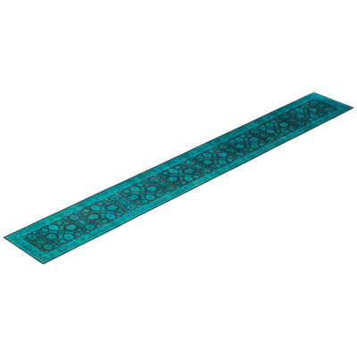 Tapis de couloir vert en laine noué à la main Caylor 2 pi 6 po x 19 pi 7 po Caylor