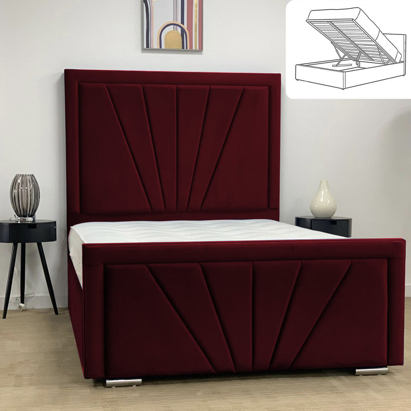 Micheal Upholstered Bed - Ottoman Storage with Plush Velvet Gas Lift and Headboard, Burgundy, Single (3')