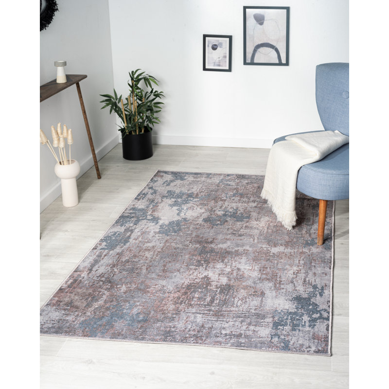 Washable Savana grey/blue/brown Mix Rug, Rectangular 120 x 180cm