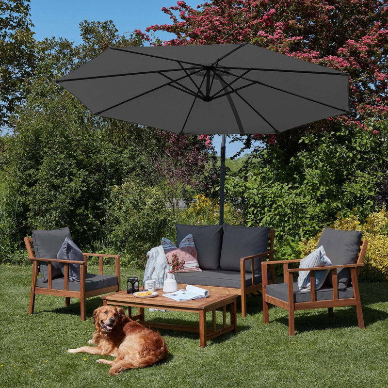 Daphne 4 - Person Seating Group with Cushions and Lean Over Parasol, Grey