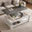 Lift Top Coffee Table With Fixed Shelf - 3 Hidden Storage Trays, Handcrafted Solid Wood Splice Tabletop, Versatile Two-Tier Living Room Table, Antique Brown & Antique White-597052929