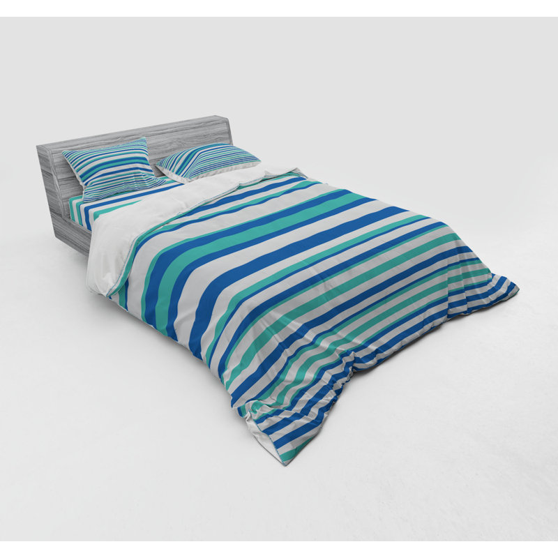 Coastal Polyester Striped Duvet Cover, Queen Duvet Cover + 3 Additional Pieces