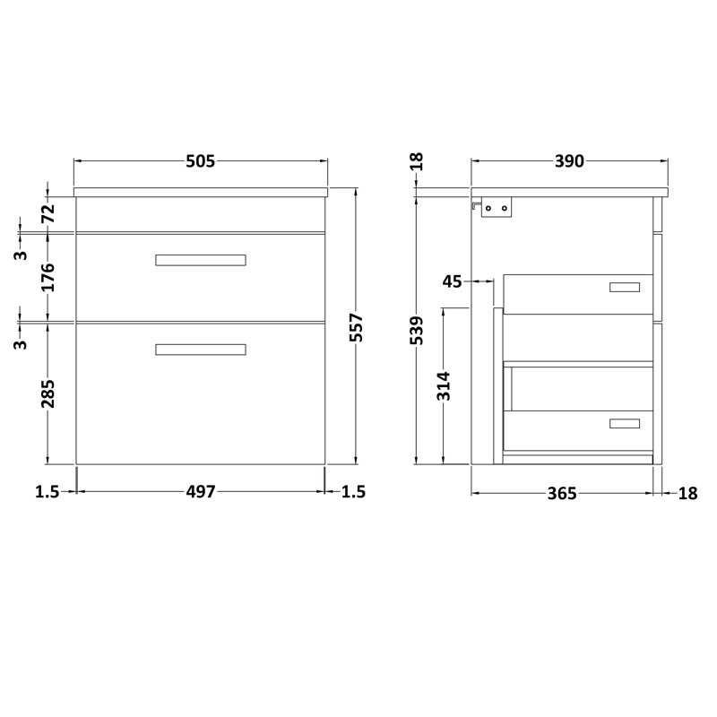 50.5cm W x 39cm D x 55.7cm H Single Bathroom Vanity, Gloss White