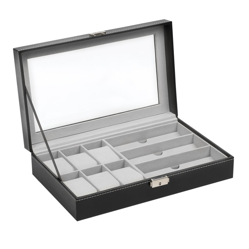 Boîte à bijoux noire avec étui à bijoux et rangement pour lunettes de soleil