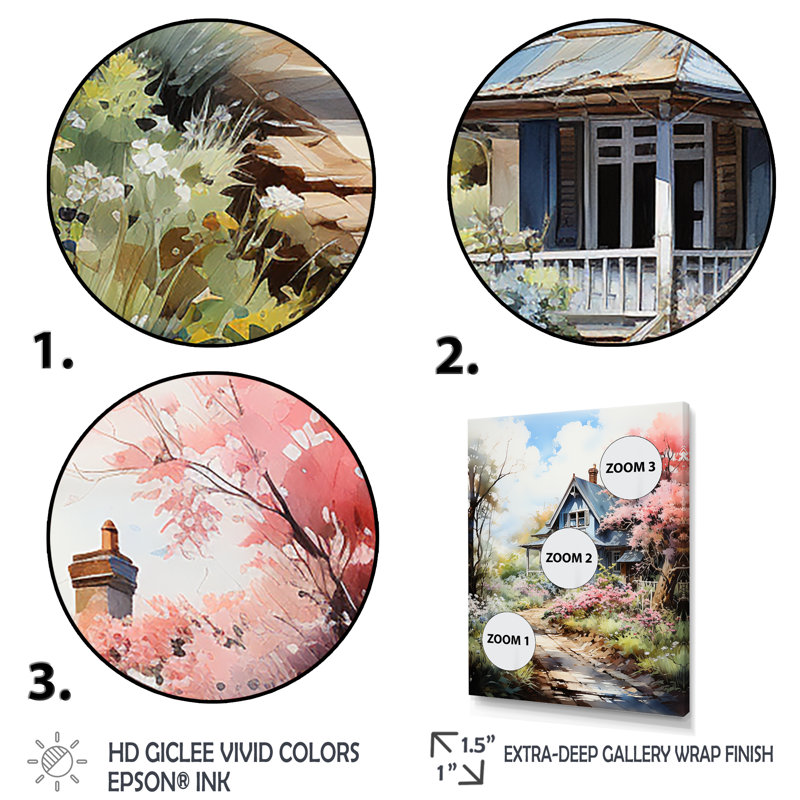 «Blossom Bungalow By The Lake 3», art mural paysage, Cadre flottant noir, H 60 po x l 28 po x P 1,5 po